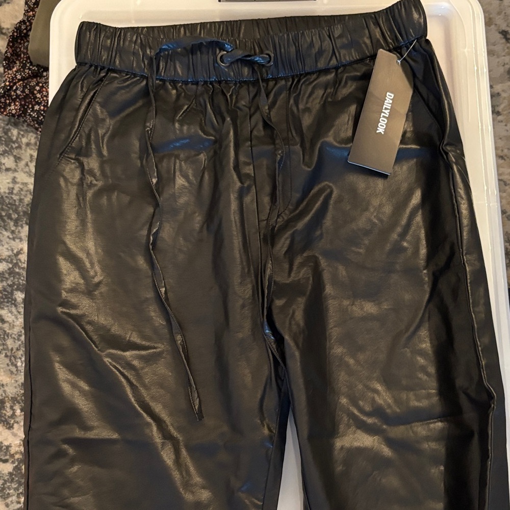 Pinch Black Faux Leather Paper Bag pants